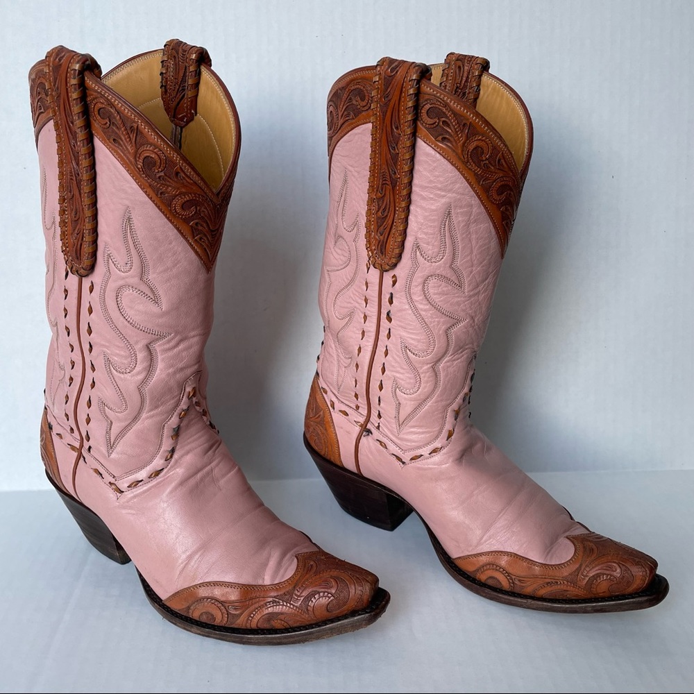 Back at The Ranch Santa Fe Saddle 12” Calf Skin Tooled Western Cowboy Boots Sz 6 - Picture 1 of 13